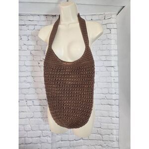 La Rue Womens Brown Crotcheted Hobo Shoulder Bag